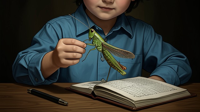 An Eight-Year-Old Naturalist from "The Cabin at the End of the World". An Eight-Year-Old Naturalist Curiosity at Work Wen catches grasshoppers, names them, and records their features in a notebook.
