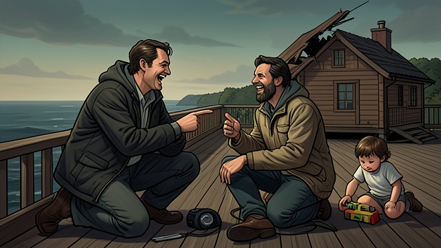 A Playful Partnership from "The Cabin at the End of the World". A Playful Partnership Familiar Roles Eric and Andrew tease one another on the cabin deck.