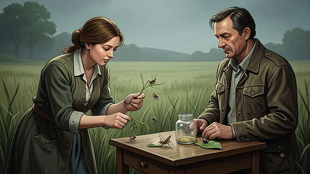 Leonard Joins In from "The Cabin at the End of the World". Leonard Joins In A Shared Activity Leonard helps Wen catch more grasshoppers and listens as she explains her project.