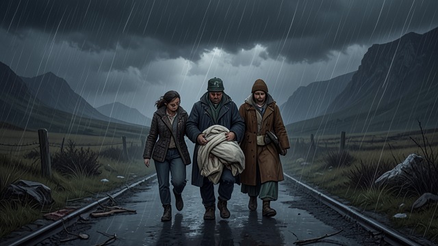 Decay on the Road from "The Cabin at the End of the World". Decay on the Road The World Outside The family walks away from the cabin as the storm darkens and the bodies remain behind.