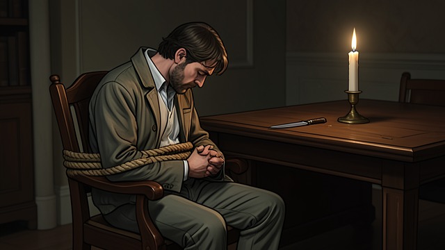 The Last Captive from "The Cabin at the End of the World". The Last Captive Bound and Blamed Andrew ties Leonard to a chair.