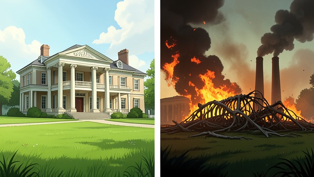 The Burning Plantation from "Interview with the Vampire". The Burning Plantation House Pointe du Lac contains family history, wealth, violence, and concealment.