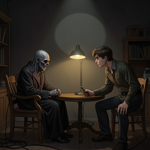 The Final Interview from "Interview with the Vampire". This flow traces the framing conversation between Louis and the boy, from curiosity through attempted initiation and betrayal of the story’s meaning.