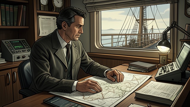 The Plotter at Work from "The Good Shepherd". The Plotter at Work Close support Charlie Cole works in the chartroom while Keeling pursues a submarine.