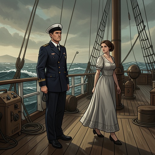George Krause and Evelyn from "The Good Shepherd". This flow traces George Krause’s love for Evelyn, the tensions around his naval duty, and the lasting grief that resurfaces at sea.