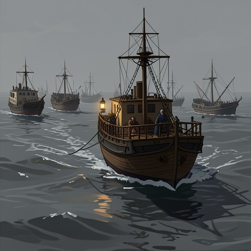 The Convoy’s Passage East from "The Good Shepherd". This flow traces the convoy’s hazardous eastward passage from a crowded formation to a battered group nearing relief.