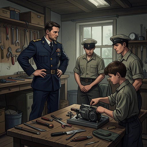 The Commanding Officer as Builder from "The Good Shepherd". This flow traces George Krause’s responsibility to cultivate officers, care for the crew, and repair the systems that keep Keeling effective.