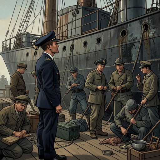 Krause and the Men Aboard Keeling from "The Good Shepherd". This flow traces George Krause’s connection to his crew through observation, stern discipline, shared danger, and small acts of recognition.