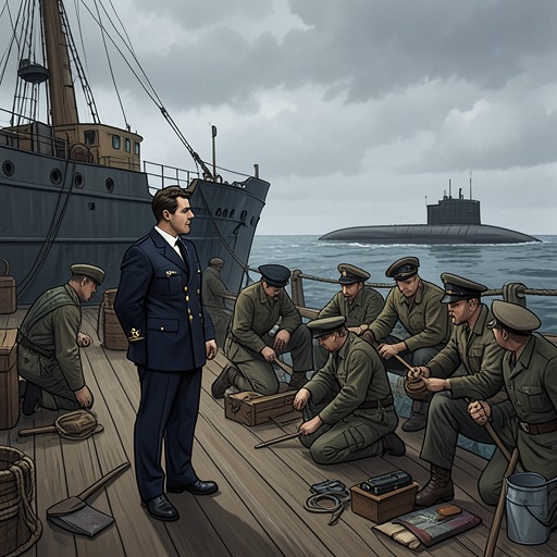 The Fencing Duel Beneath the Sea from "The Good Shepherd". This flow traces how George Krause’s fencing experience shapes his understanding of pursuit, anticipation, and reversal in submarine combat.