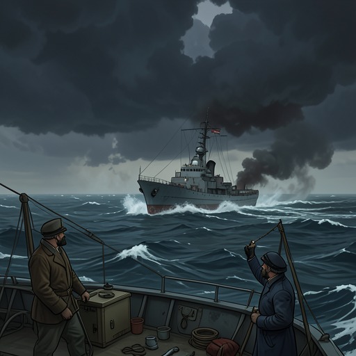 The Image of the Sea as Adversary from "The Good Shepherd". This flow traces how weather, darkness, and ocean conditions continually shape the battle alongside the human enemy.