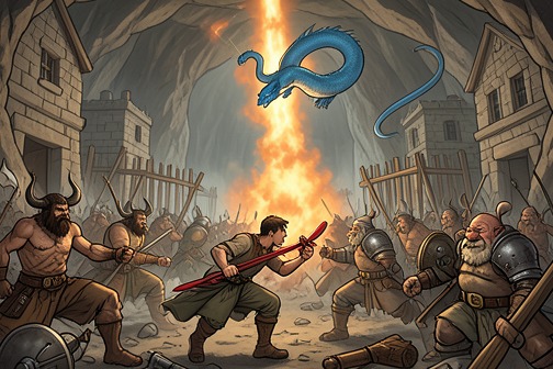 Battle of Farthen Dûr from "Eragon". The Urgals erupt from the tunnels and clash with the Varden and dwarves across Farthen Dûr.