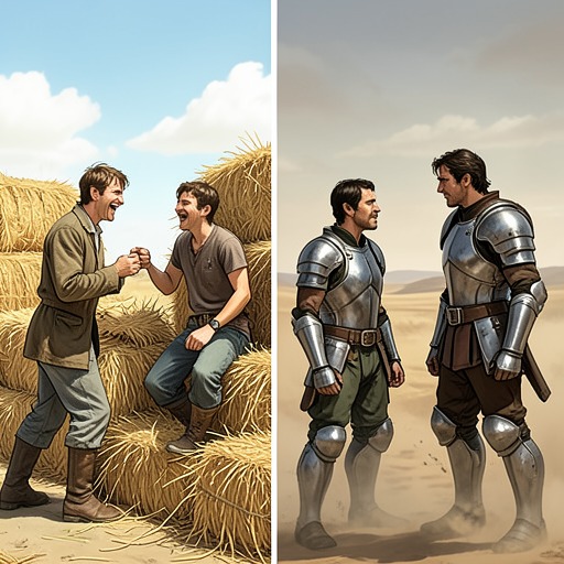 Eragon and Roran from "Eragon". This flow traces the changing bond between Eragon and Roran as ordinary cousinhood is separated by love, secrecy, and war.