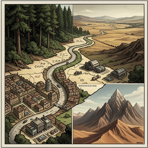 The Geography of Escape from "Eragon". This flow traces how each landscape changes the fugitives’ survival strategy and exposes a different relationship between freedom and danger.