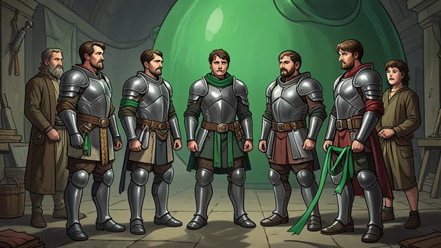 A Changed Celebration from "Sir Gawain and the Green Knight". A Changed Celebration The Green Band Adopted The knights wear green bands as a tribute to Gawain.