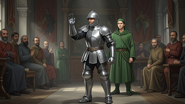 A Knight Volunteers from "Sir Gawain and the Green Knight". A Knight Volunteers Risk Accepted Gawain offers to take Arthur’s place in the beheading game. He believes his life is the lesser cost to the court.
