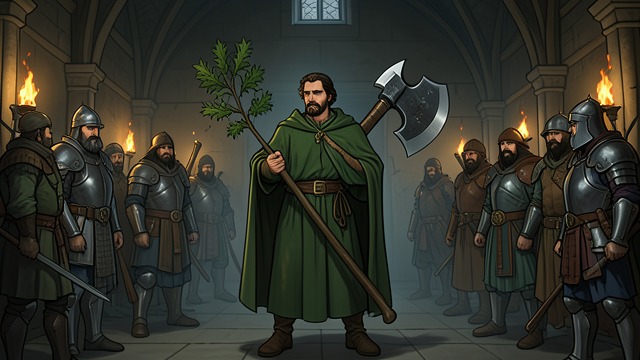 The Green Stranger from "Sir Gawain and the Green Knight". The Green Stranger An Impossible Visitor The Green Knight enters fully armed only with a holly branch and an enormous axe.