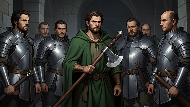 A Festive Spectacle from "Sir Gawain and the Green Knight". A Festive Spectacle Game Language The Green Knight presents a beheading challenge as a Christmas entertainment.