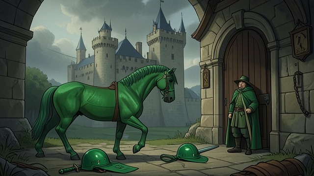 A Green Arrival from "Sir Gawain and the Green Knight". A Green Arrival An Unnatural Figure The Green Knight enters Camelot with green skin, clothing, horse, and equipment.