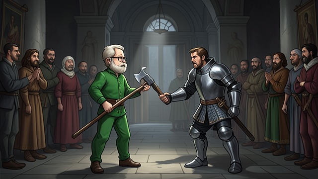 The Terms Announced from "Sir Gawain and the Green Knight". The Terms Announced A Game with Consequences The Green Knight offers his axe and invites a volunteer to strike him once.