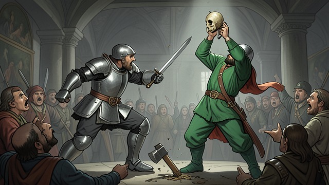 The First Stroke from "Sir Gawain and the Green Knight". The First Stroke The Decapitation Gawain strikes and severs the Green Knight’s head before the assembled court.