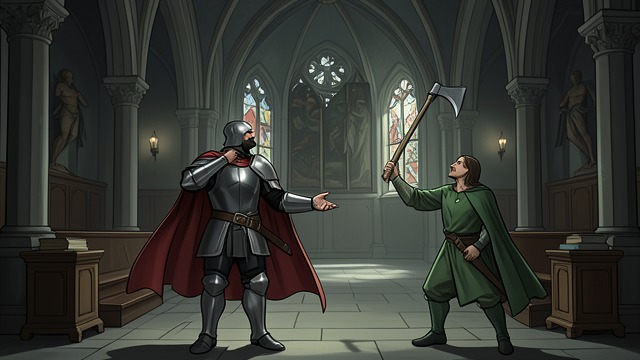 The Axe at the Chapel from "Sir Gawain and the Green Knight". The Axe at the Chapel Repayment Begins The Green Knight raises his axe while Gawain offers his neck. The public game becomes a solitary encounter.