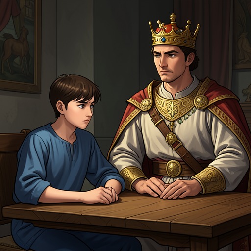 Gawain and Arthur from "Sir Gawain and the Green Knight". This thread follows the affection and responsibility linking Gawain to his king before and after the dangerous challenge.