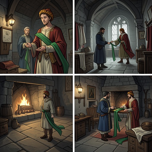 The Green Girdle’s Promise from "Sir Gawain and the Green Knight". This thread traces the girdle from an offer of protection to a concealed breach and finally a public emblem of human frailty.