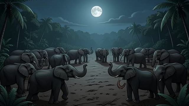 Witness to the Dance from "The Jungle Book". The Hidden Assembly The Forest Clearing Little Toomai reaches a trampled clearing filled with wild and trained elephants gathered beyond human sight.