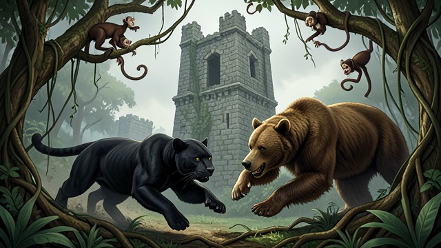 Rescue Through Alliance from "The Jungle Book". Asking for Help Pride Overcome Bagheera joins Baloo in seeking Kaa, accepting that personal strength cannot defeat the Bandar-log's numbers.