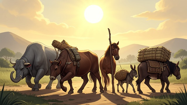 The Camp Animals' Song from "The Jungle Book". Service in Many Voices Separate Verses Elephants, bullocks, horses, mules, and camels describe their different labor.