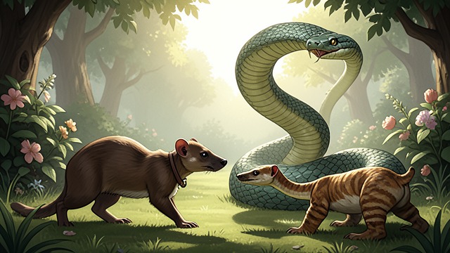 Territorial Challenge from "The Jungle Book". Two Predators Meet Direct Confrontation Rikki-tikki-tavi questions Nag's right to eat nestlings.