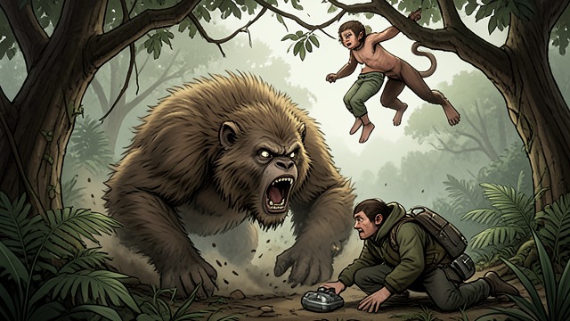Desperate Pursuit from "The Jungle Book". Grief in Motion Physical Limitation Baloo cannot match the monkeys' speed and collapses into self-reproach.