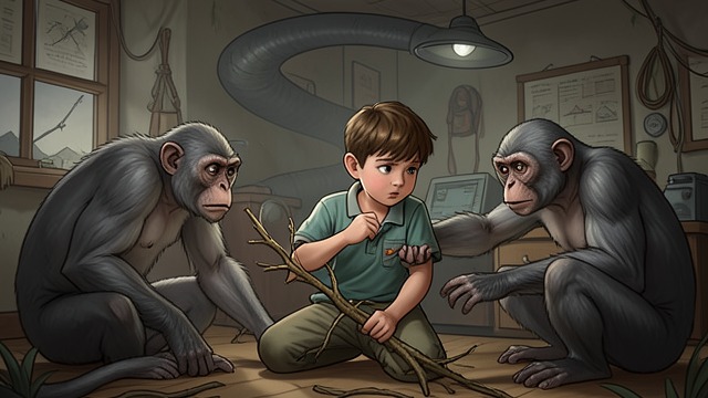 Recruiting Mowgli from "The Jungle Book". A Useful Prisoner Admiring Skill The monkeys see Mowgli's ability to weave branches as a tool for their imagined civilization.