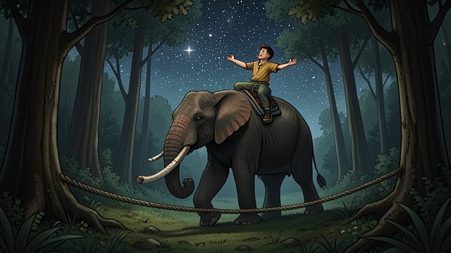 Night Departure from "The Jungle Book". Following Kala Nag Breaking the Pickets Kala Nag slips free after hearing wild elephants, and Little Toomai follows rather than remain safely in camp.