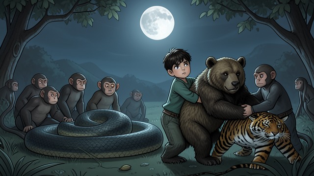 Respectful Distance from "The Jungle Book". Leaving the Dance Witnessing Power Mowgli watches Kaa fascinate the Bandar-log without understanding the full danger.