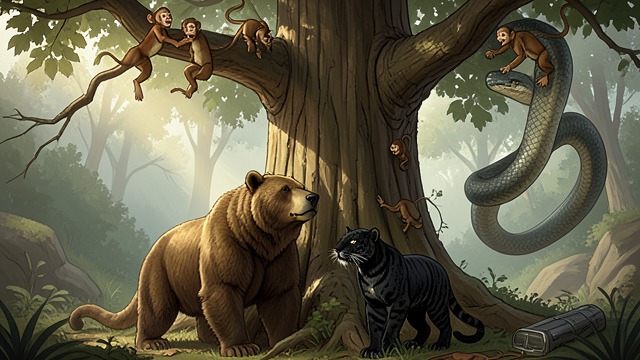 A Distant Reputation from "The Jungle Book". Fear of the Rock Python The Monkeys' Enemy Baloo explains that the Bandar-log fear Kaa because he can climb and seize them.