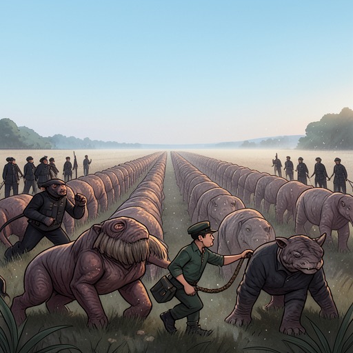 Human Authority and Animal Service from "The Jungle Book". This flow examines how the camp animals experience hierarchy, fear, and obedience during the military review.