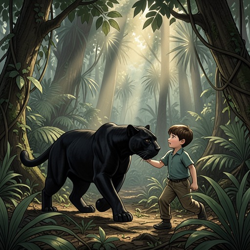 Mowgli and Bagheera from "The Jungle Book". This flow follows the protective relationship through which Bagheera helps Mowgli become independent.