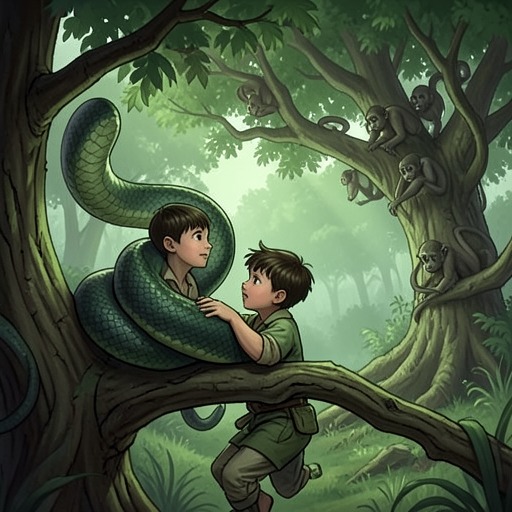 Mowgli and Kaa from "The Jungle Book". This flow traces the unexpected alliance between Mowgli and Kaa during the rescue from the Bandar-log.