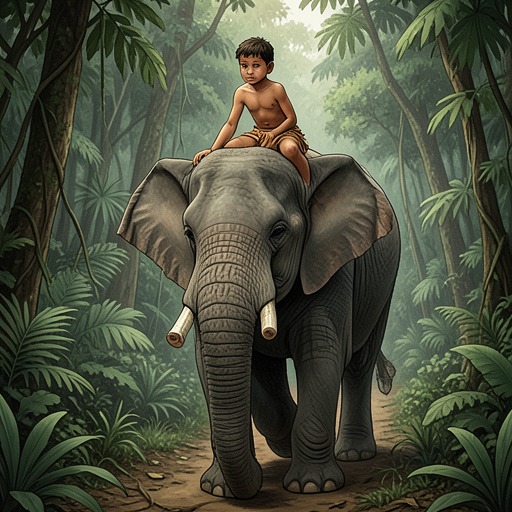 Little Toomai and Kala Nag from "The Jungle Book". This flow traces the trust between Little Toomai and Kala Nag as it carries the boy into the elephants' hidden world.