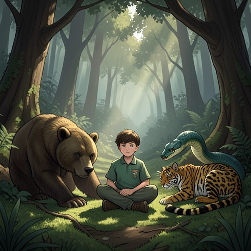 Mowgli's Education from "The Jungle Book". This flow traces how Mowgli's training converts instinct, language, and discipline into survival power.