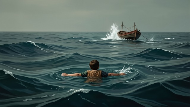Second Abandonment from "Moby-Dick". Second Abandonment Left Behind Pip jumps again and is not recovered immediately. The boat continues after the whale, choosing the catch over the exposed boy.