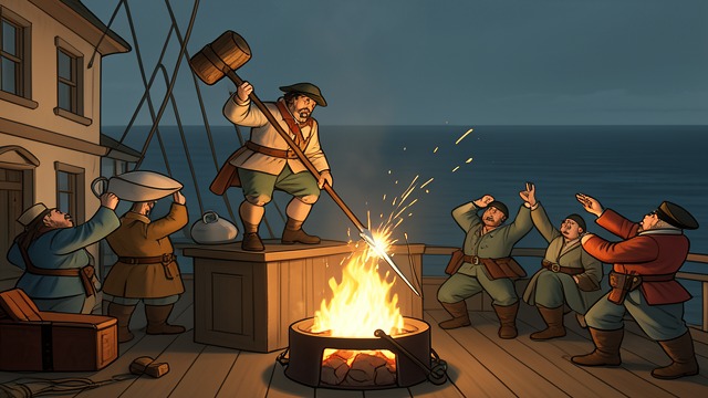 Forged Needle from "Moby-Dick". Forged Needle Improvised Authority Captain Ahab magnetizes a sail needle with a hammer and lance.