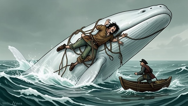 Body on the Whale from "Moby-Dick". Body on the Whale Prophecy Fulfilled Fedallah's tangled corpse appears lashed to the White Whale.