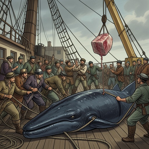 Whaling Labor and Its Machinery from "Moby-Dick". This flow follows the practical labor of whaling from pursuit through processing and shows how human bodies become extensions of tools and cargo systems.