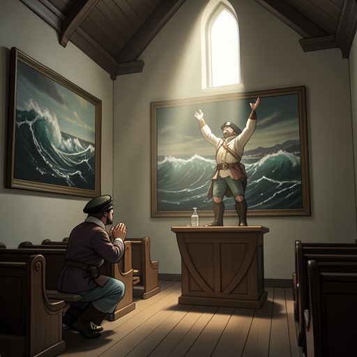 The Religion of the Sea from "Moby-Dick". This flow traces how religious practice moves from chapel sermons and private ritual into competing forms of obedience, doubt, and fatalism.