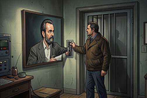 Mariano Sánchez向Berasategui提供致命药物,《风暴献祭》中的场景。《马里亚诺·桑切斯向贝拉斯特吉提供致命药物》这一篇章讲述了监狱工作人员马里亚诺·桑切斯面对证据的情形——证据表明,他送去了用于杀害贝拉斯特吉的镇静剂。这场对质证实桑切斯曾将药物送进囚犯牢房,但他是否知情、抱有何种意图仍未明朗。