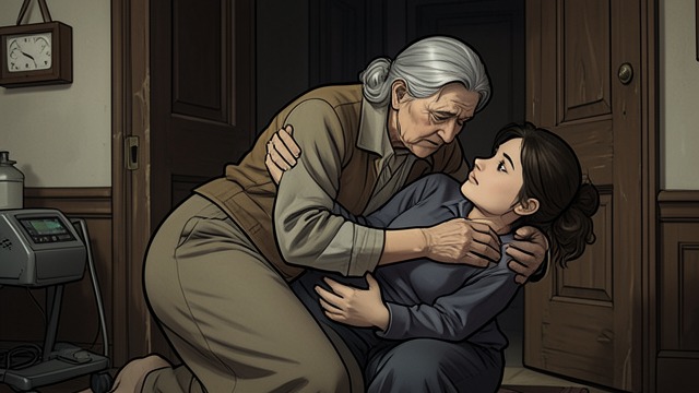 Grief in an Aunt’s Arms from "Ofrenda a la tormenta". Grief in an Aunt’s Arms A return to childhood comfort After the violence and revelations, Amaia returns to Engrasi and cries in her arms as she did when young.
