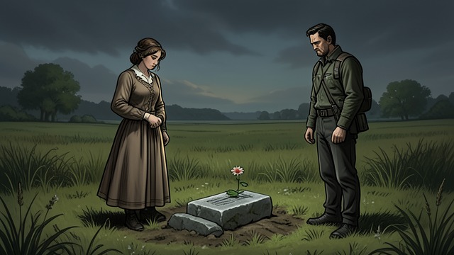 The Restored Grave from "Ofrenda a la tormenta". The Restored Grave Burial as recognition Amaia tells Benigno Berrueta that the remains of his granddaughter can be buried beside Yolanda.