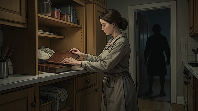 The Box Behind the Painting from "Ofrenda a la tormenta". The Box Behind the Painting A concealed secret Ros discovers Flora searching a hidden safe in the bakery office.